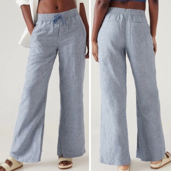 Athleta Pants - Athleta Retreat Linen Wide Leg Pants Chambray Blue Size 8 R2